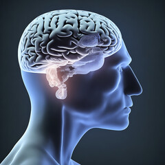 Obraz premium 3d medical figure with brain highlighted on white background created with generative ai technology