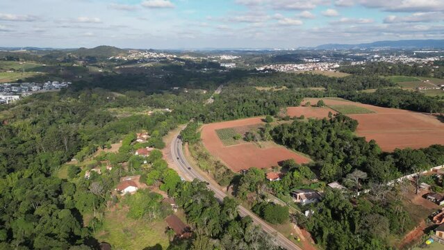 Aerial view of the Vinhedo - Louveira road. Cities located in the interior of S&atilde;o Paulo. Brazil 2023.