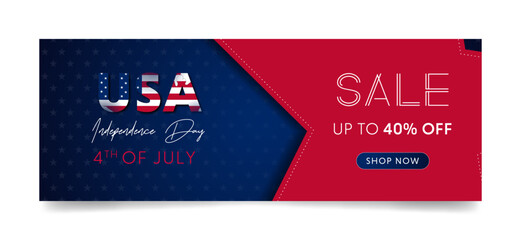 USA independence day sale horizontal banner web, ad, social media template with editable.