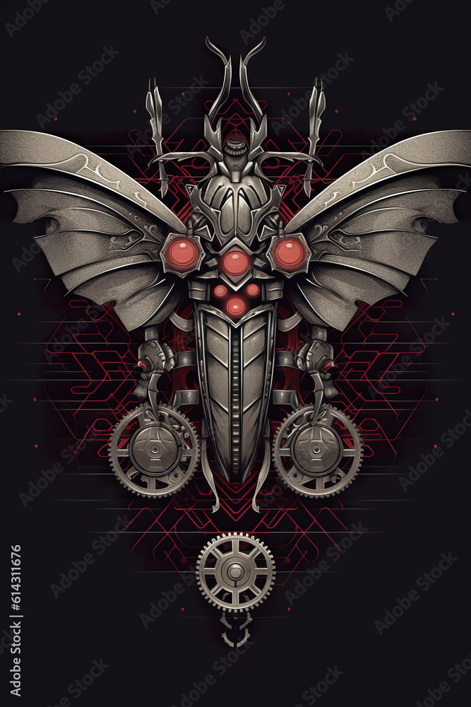 Poster a bug with red eyes on a black background. generative ai.