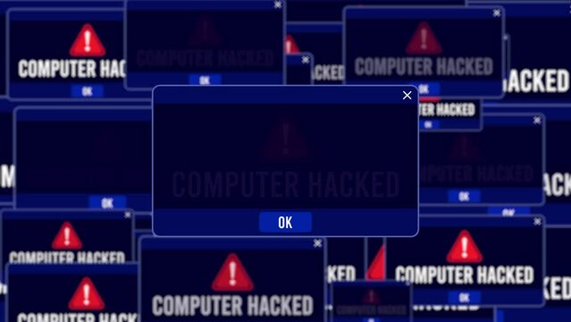 Computer Hacked Alert Warning Error Window Pop-up Notification Box On Black Screen