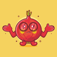funny red onion character mascot with confused gesture isolated cartoon in flat style design