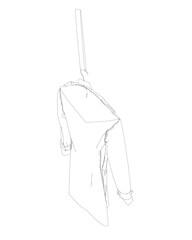 Fashionable outerwear coat outline, cloak sketch, contour. Jacket hangs on a hanger.