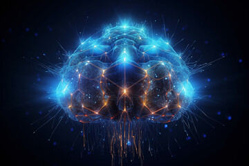 Human brain connected to electronic microcircuit. Generative AI