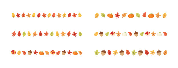 Autumn separator border for Halloween, Fall and Thanksgiving season set. Vector isolated on white background.