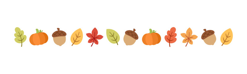 Autumn separator border for Fall and Thanksgiving season. Vector isolated on white background.