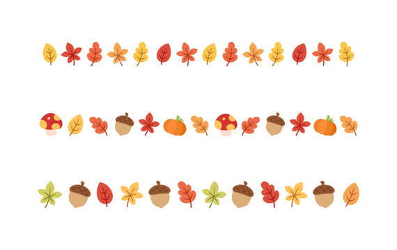 Autumn separator border for Halloween, Fall and Thanksgiving season set. Vector isolated on white background.