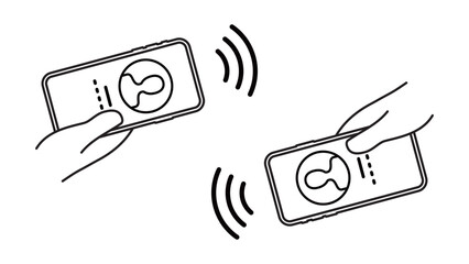 手に持ったスマートフォンで無線通信でマッチング・情報交換 © 9bdesign