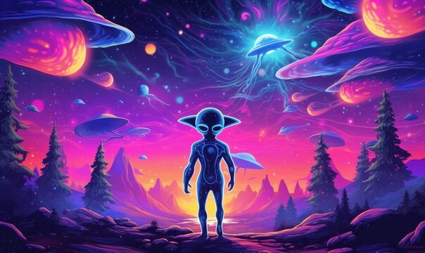 Colorful Alien Illustration Background. Generative Ai
