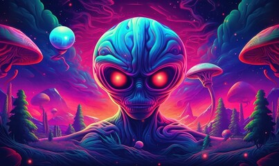 Colorful Alien Illustration Background. Generative Ai