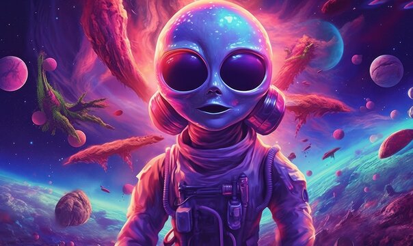 Colorful Alien Illustration Background. Generative Ai