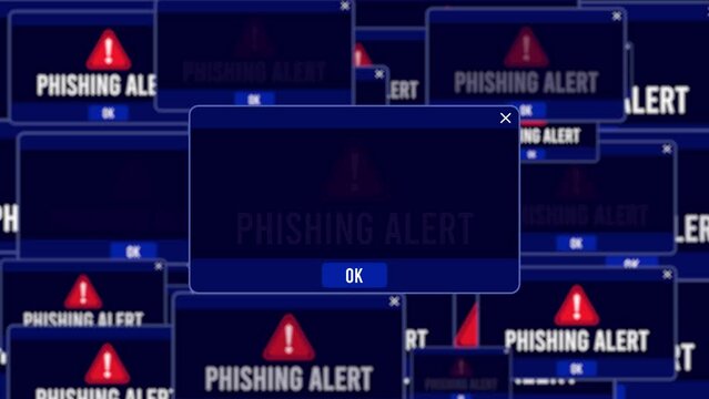 Phishing Alert Warning Error Window Pop-up Notification Box On Black Screen
