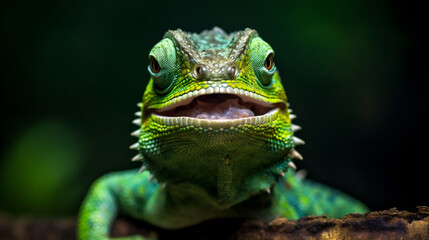 Fototapeta premium green portrait lizard animal wildlife scale iguana close-up glasses reptile. Generative AI.