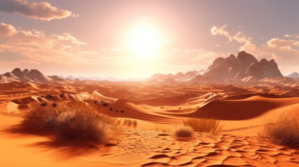 Fototapeta na wymiar A dazzling image of a desert with sand dunes. This image captures the beauty and uniqueness of a sci-fi landscape AI Generative