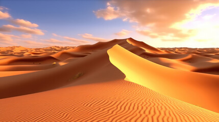 A spectacular image of a futuristic desert with sand dunes. This image reveals the beauty and diversity of a sci-fi landscape AI Generative