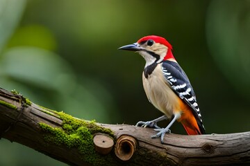 red headed woodpecker - obrazy, fototapety, plakaty