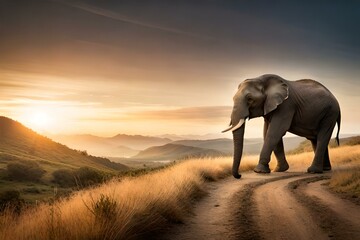 Naklejka na ściany i meble elephant in the sunset