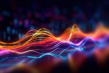 abstract futuristic background with pink blue glowing neon moving high speed wave lines and bokeh lights. Data transfer concept Fantastic wallpaper, Ai Generative