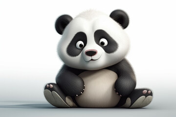 cute funny panda on white isolated background. Cartoon character. Generative AI illustration