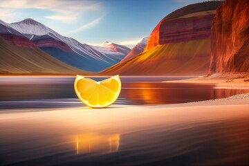 Slice of orange on the beach