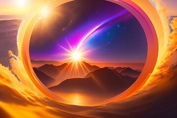 solstice sunrise over a mountainous desert