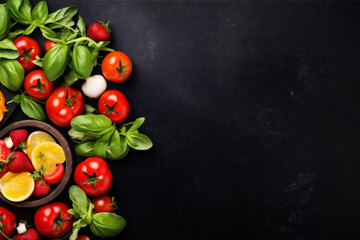 top background healthy diet food fresh green dark vegetable vegetarian salad. Generative AI.
