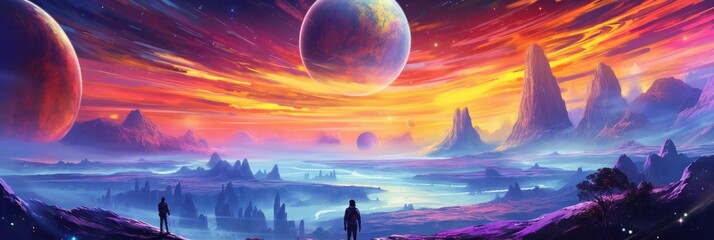 Human Space Exploration Background, Colorful Space Illustration. Generative Ai