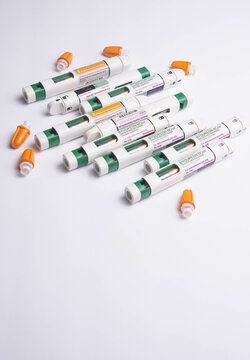 BYDUREON BCise Type 2 Diabetes Treatment  Insulin injection pen or insulin cartridge pen for diabetics. Medical equipment for diabetes parients. Copenhagen, USA - Jun 13, 2023