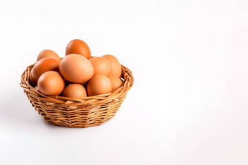 Fototapeta na wymiar Eggs in basket isolated on white background with copy space