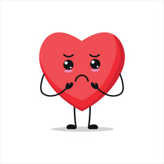 Sad heart character. Funny depressing Heart without friend cartoon emoticon in flat style.