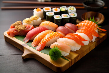 meal roll set seafood fish sushi food japanese japan rice. Generative AI.