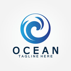 wavy blue ocean water letter O ocean wave logo design vector