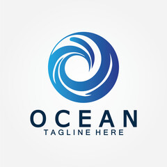 wavy blue ocean water letter O ocean wave logo design vector
