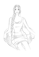 Fashion Coloring book sketch of a girl