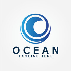 wavy blue ocean water letter O ocean wave logo design vector