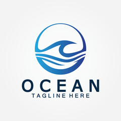wavy blue ocean water letter O ocean wave logo design vector