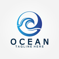 Obraz premium wavy blue ocean water letter O ocean wave logo design vector