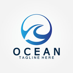 wavy blue ocean water letter O ocean wave logo design vector