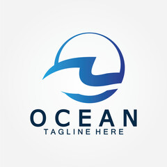 wavy blue ocean water letter O ocean wave logo design vector