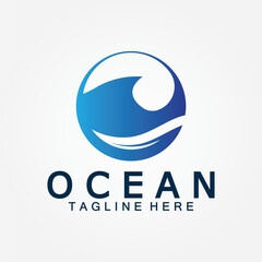 wavy blue ocean water letter O ocean wave logo design vector