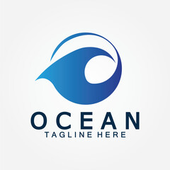 wavy blue ocean water letter O ocean wave logo design vector