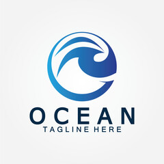wavy blue ocean water letter O ocean wave logo design vector