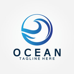 wavy blue ocean water letter O ocean wave logo design vector