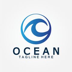 wavy blue ocean water letter O ocean wave logo design vector