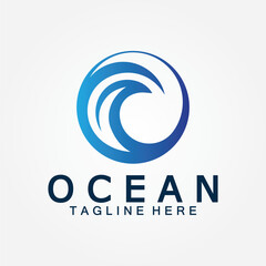 wavy blue ocean water letter O ocean wave logo design vector