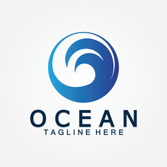 wavy blue ocean water letter O ocean wave logo design vector