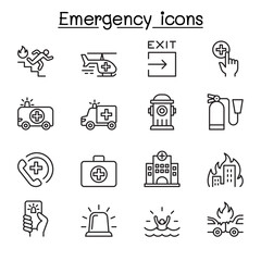Emergency icon set in thin line style