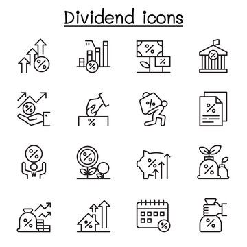 Perk, Dividend, Rental and Fee icon set in thin line style