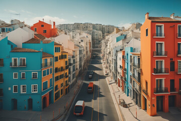 Colorful houses on the street of the city of Asturias, Spain