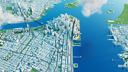 NEW YORK. Manhattan. 3D rendering illustration. bird's-eye view. overhead view.